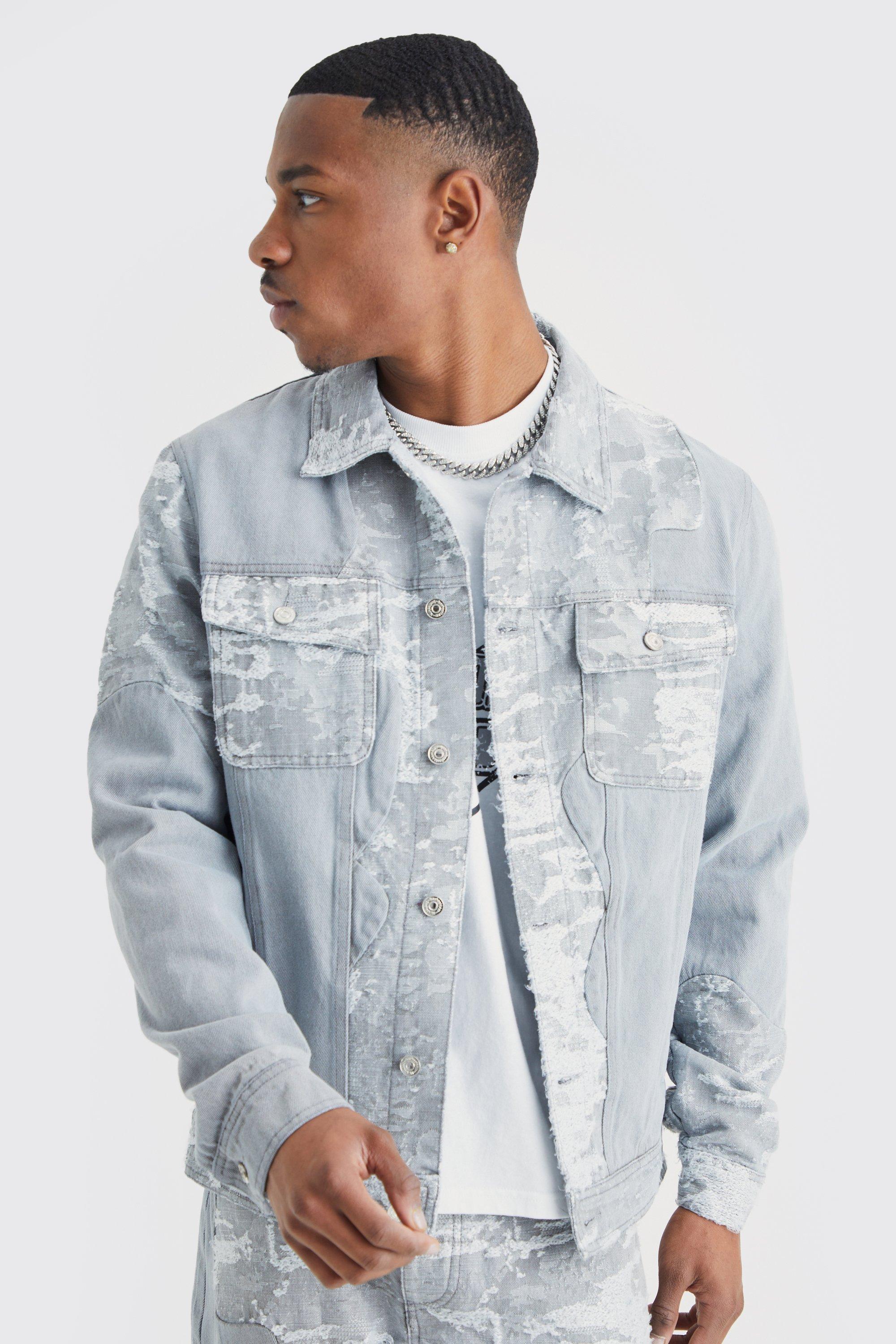 Veste en outlet jean homme motif